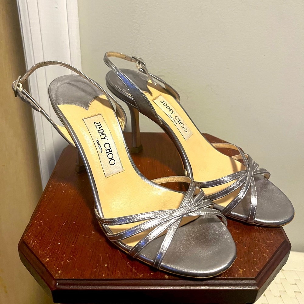 Jimmy choo size 37- 6.5 silver slingback heels